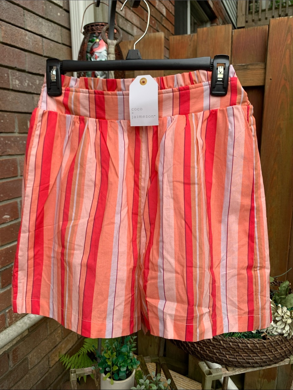 Coco Jameson Coral & Pink Striped Elastic-Waist Bermudas
